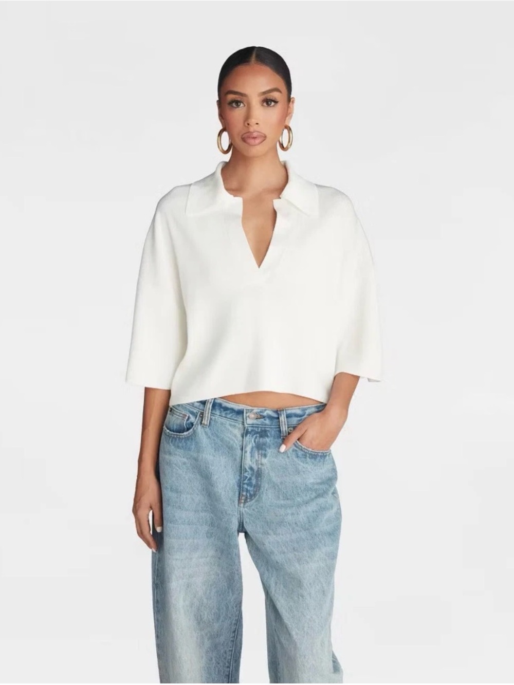 KBB by KAHLANA Women's Short Sleeve Boxy 'The Cropped Polo Sweater'